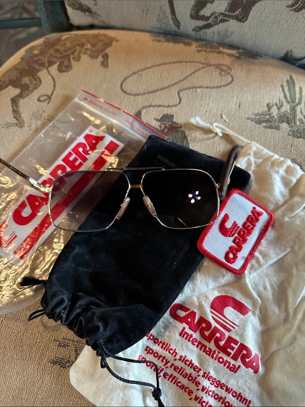 Vintage Boeing Carrera Gold and Silver Frame Sunglasses with Dark Lenses